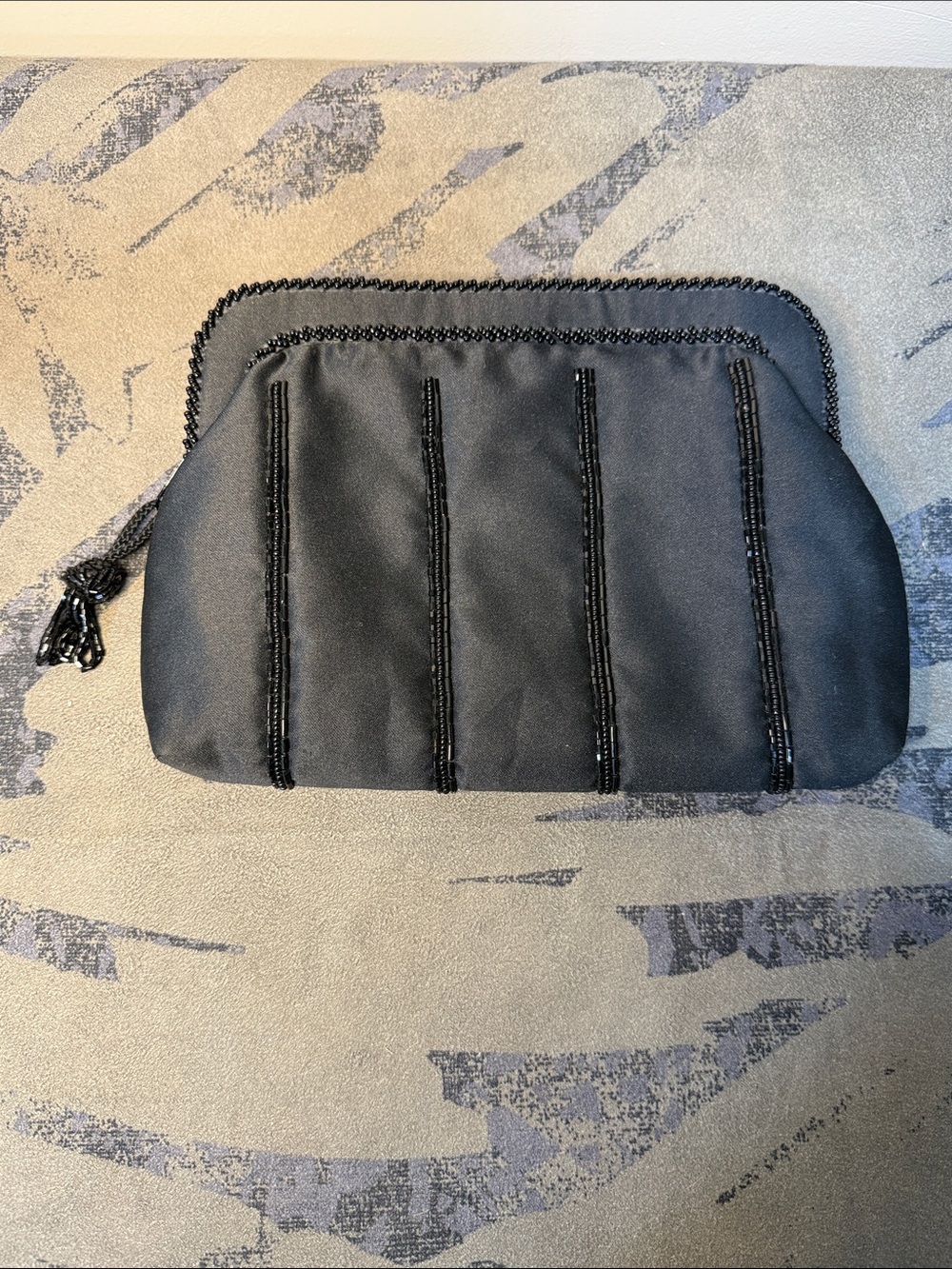 Vintage Walborg Black Satin Beaded Clutch